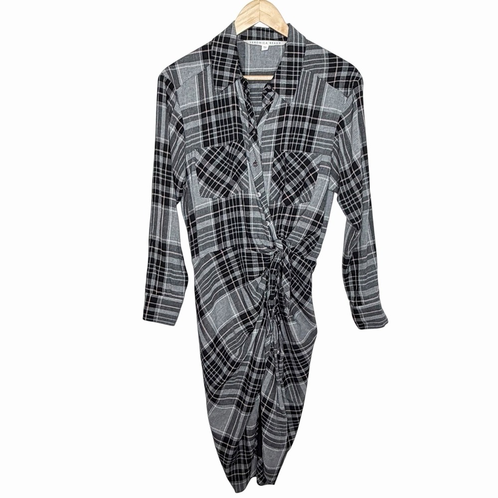 Veronica Beard Sierra Plaid Wrap Shirt Dress Gray Womens Size 4 Academia Preppy